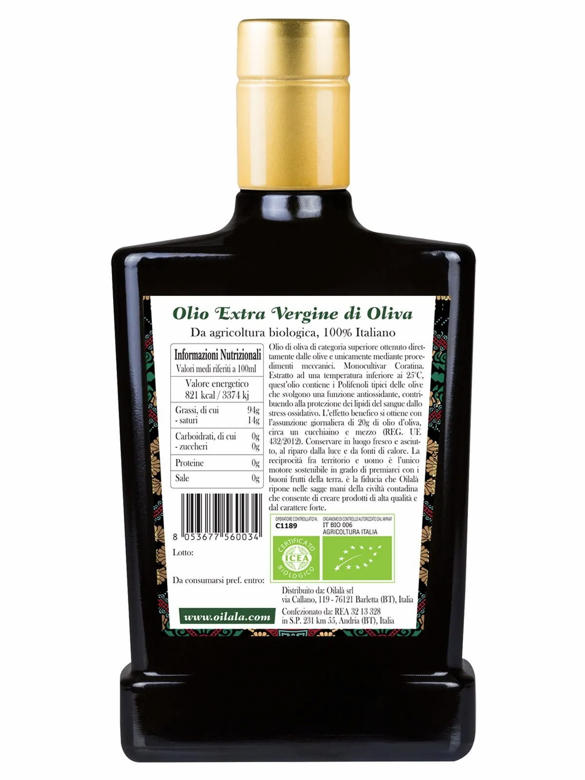Biologische Extra Vierge Olijfolie Gezondheidsclaim 500 ml Italië - TheOliveLabel.shop