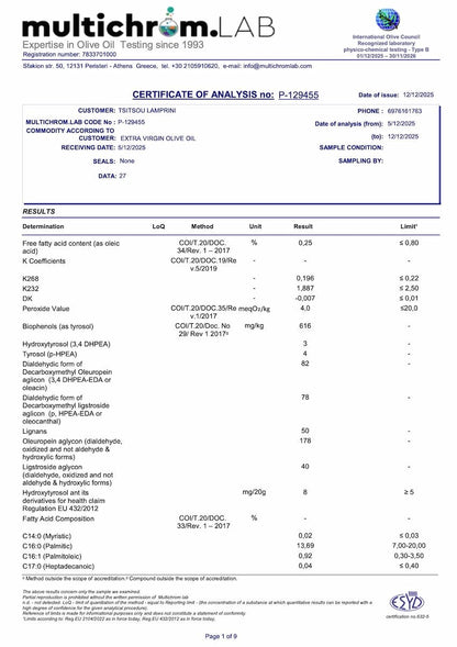 Biologische Extra Vierge Olijfolie uit Griekenland 500 ml | Cultũra | 616 mg/kg polyfenolen - TheOliveLabel.shop