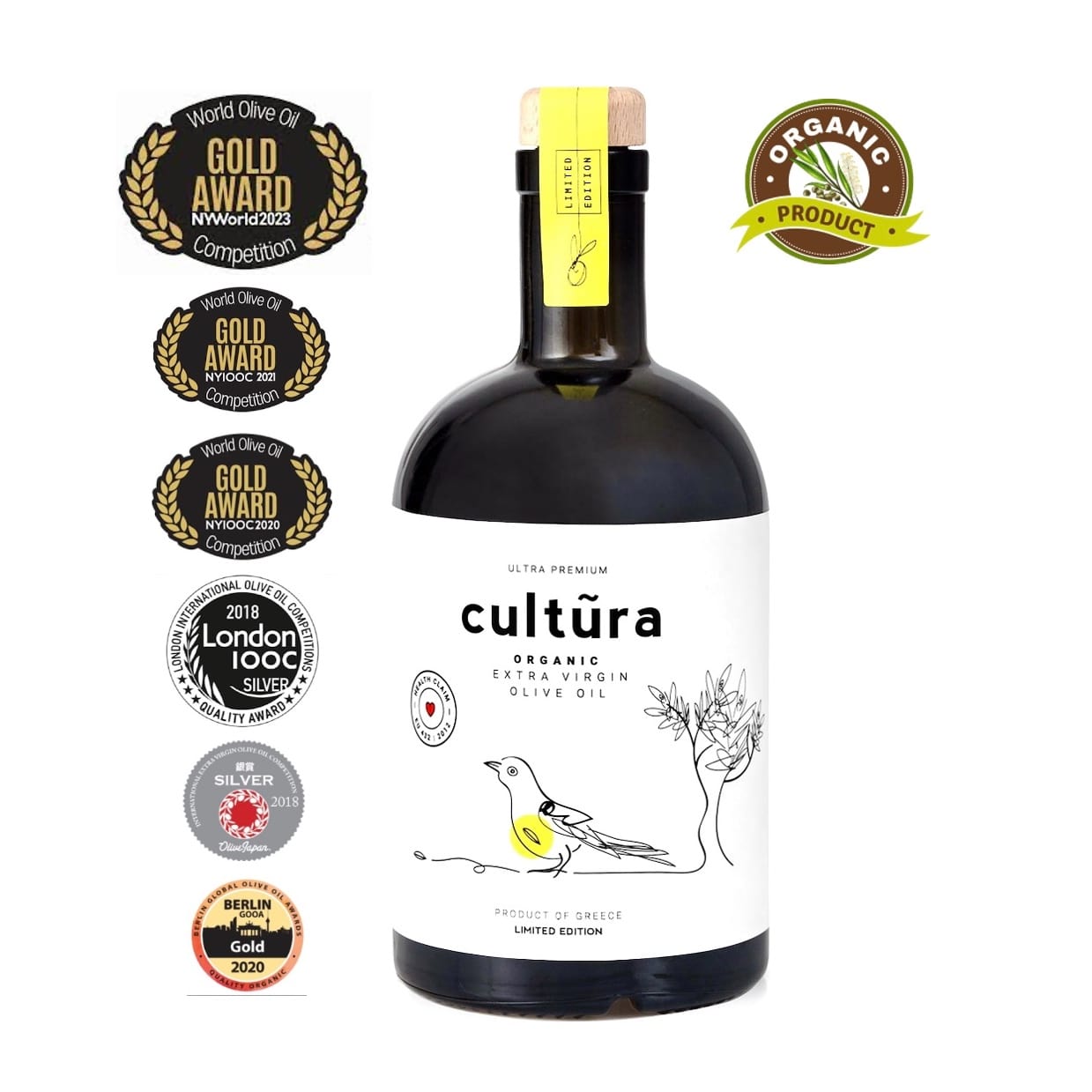 Cultũra Biologische Extra Vierge Olijfolie (500 ml) | Polyfenolen & EU - Gezondheidsclaim - TheOliveLabel.shop