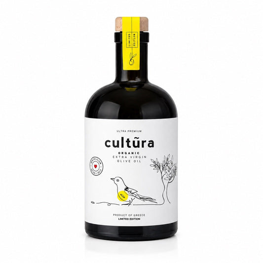Biologische Extra Vierge Olijfolie uit Griekenland 500 ml | Cultũra | 616 mg/kg polyfenolen - TheOliveLabel.shop