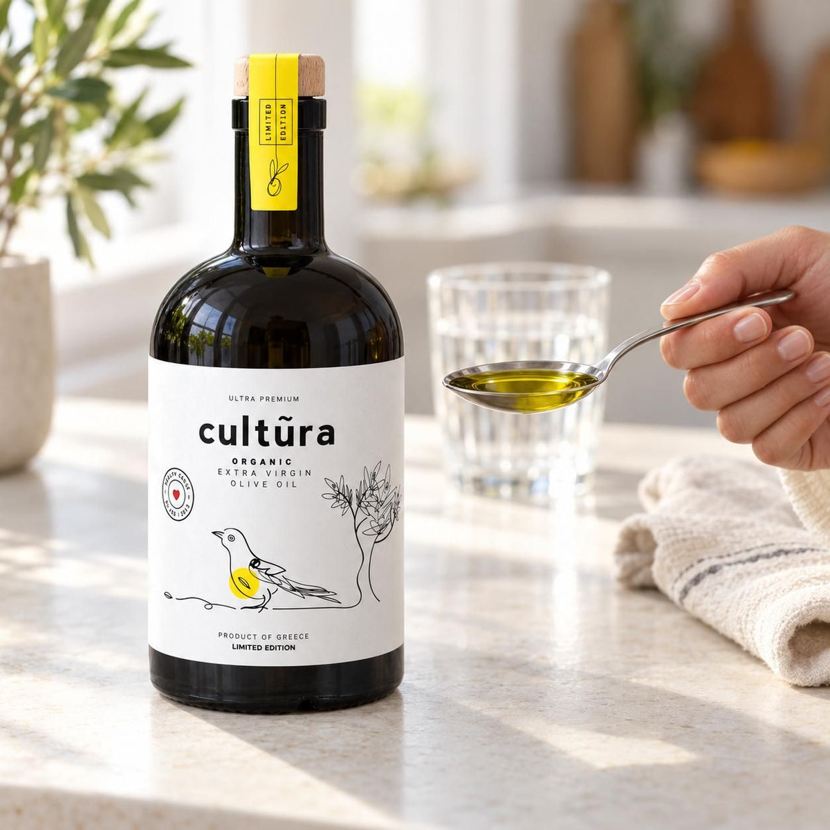 Biologische Extra Vierge Olijfolie uit Griekenland 500 ml | Cultũra | 616 mg/kg polyfenolen - TheOliveLabel.shop