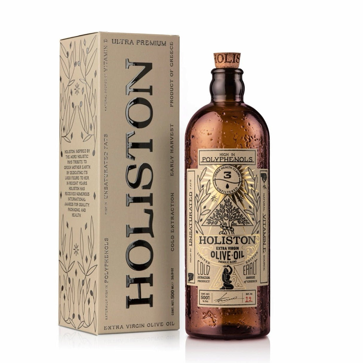Holiston extra vierge olijfolie uit Rhodos 500 ml | 1197 mg/kg polyfenolen - TheOliveLabel.shop